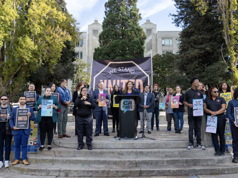 Becky Monroe, deputy director for Strategic Initiatives and External Affairs, California Civil Rights Department speaks Nov 13, at the kick-off to for CA vs Hate United Against Hate Week. (Courtesy Photo)