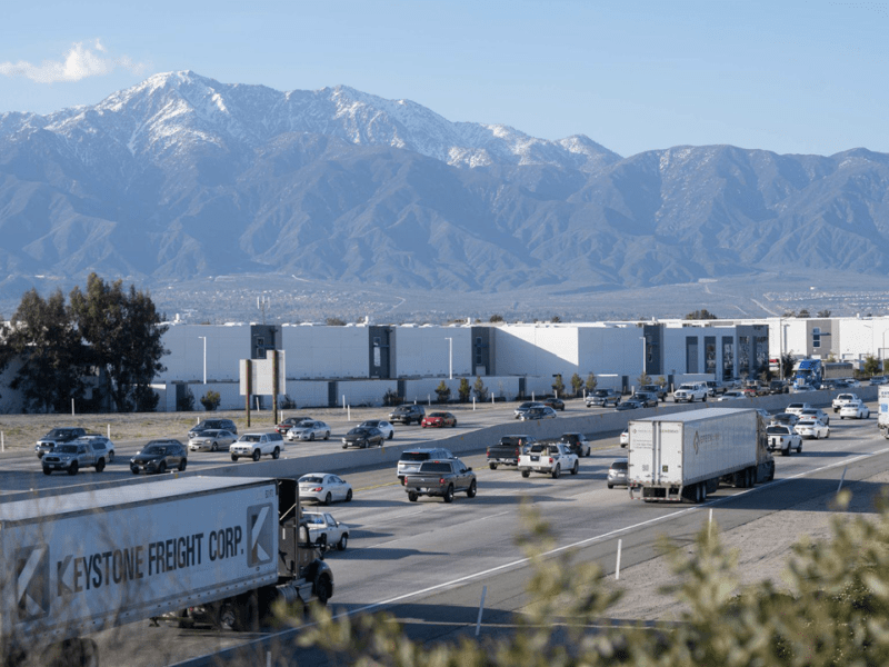 Traffic moves through Ontario on Interstate 215 north on April 4, 2023.