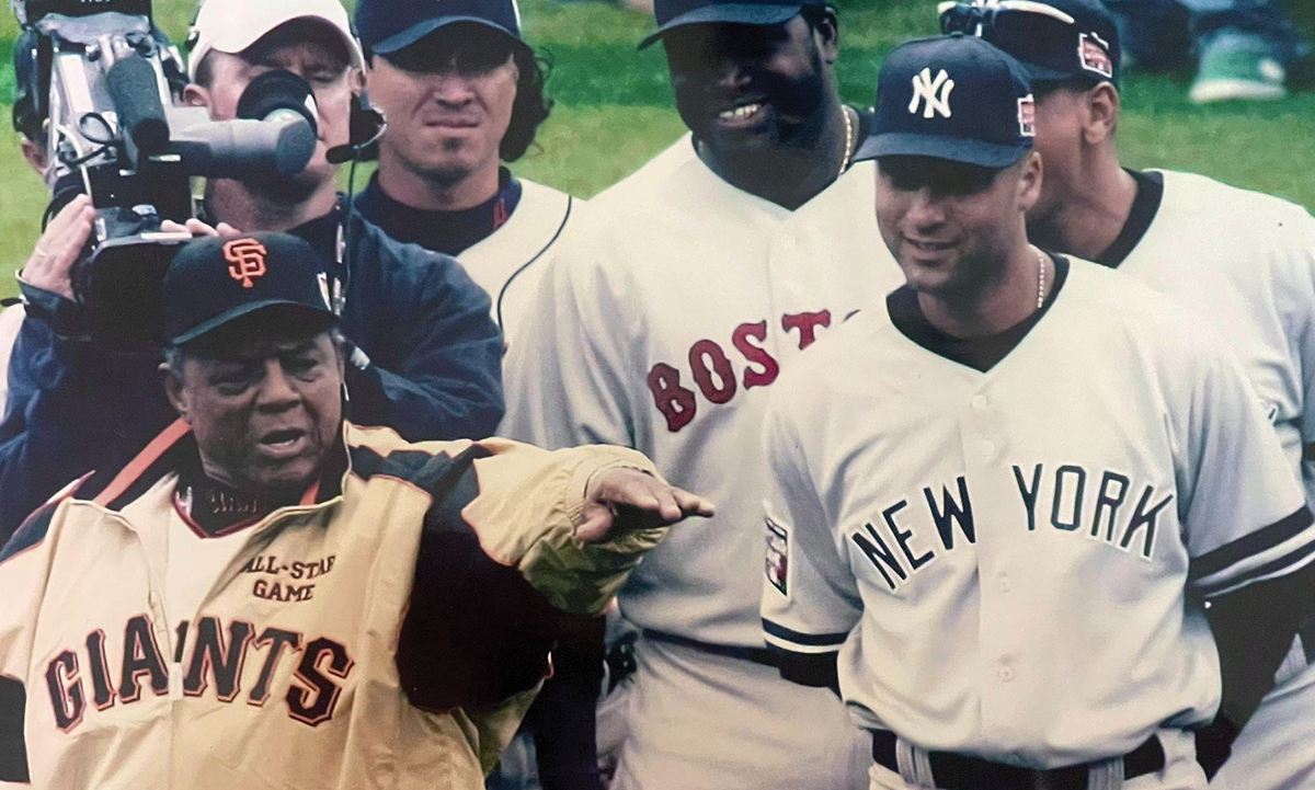 (L to R) Willie Mays, Maggglio Ordonez, David Ortiz, Alex Rodriguez and Derek Jeter. Mays being honored at historic Rickwood Field in Birmingham, Alabama in 2007, where he once played in the Negro Leagues at age 16. (Photo: Jon Gaede BVN/NNPA)