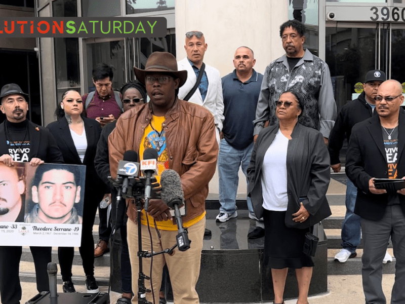 Members of the Decarcerate Inland Region Coalition host a press conference on May 23, 2024 outside Riverside County District Attorney Mike Hestrin’s office to denounce efforts to roll back criminal justice reforms that they say are successfully increasing safety by slashing recidivism rates, increasing services for crime victims, and reducing unemployment and homelessness.