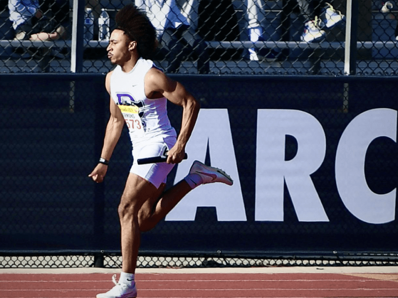 Rancho Cucamonga Junior Cameron Sermons, son of former USC running back Rodney Sermons, anchors his 4x100 team in 41.38 to win at the Arcadia Invitational.